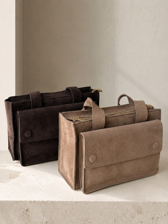 Borsa shopper effetto scamosciato con...
