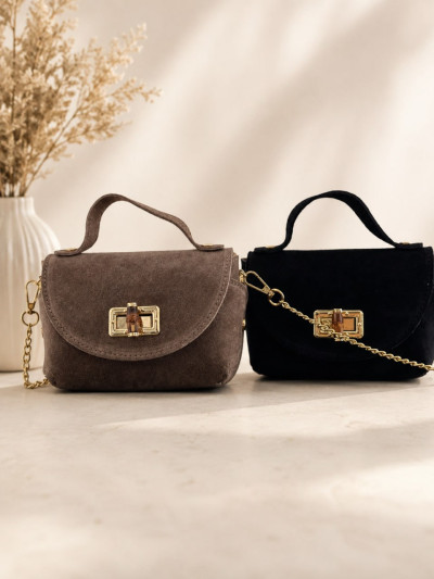 Mini suede-effect bag with chain strap