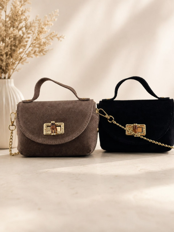 Borsa mini effetto scamosciato con...