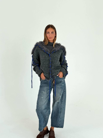 Cardigan oversize con collo effetto pelliccia