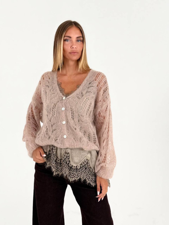 Cardigan traforato in misto mohair