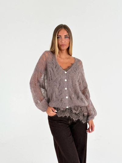 Cardigan traforato in misto mohair