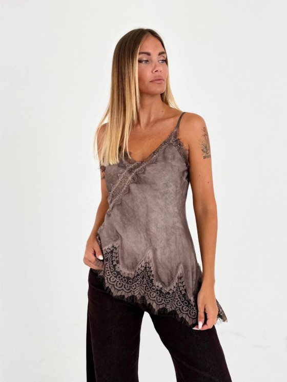 Top lingerie in viscosa con pizzo