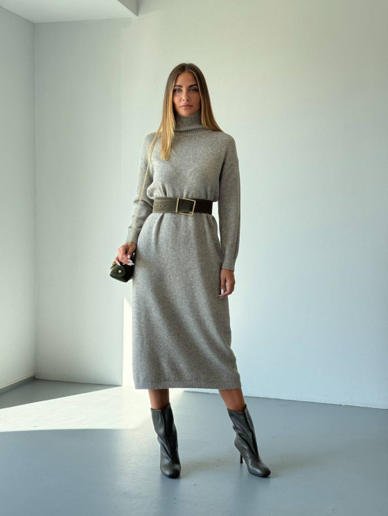 Long knit dress with high neck
