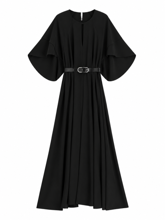 Flowy midi dress with belt