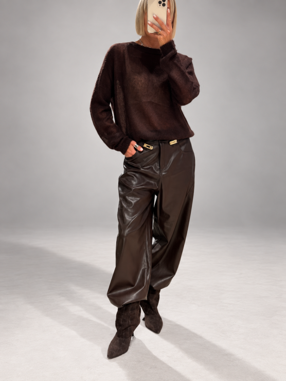 Straight faux leather trousers