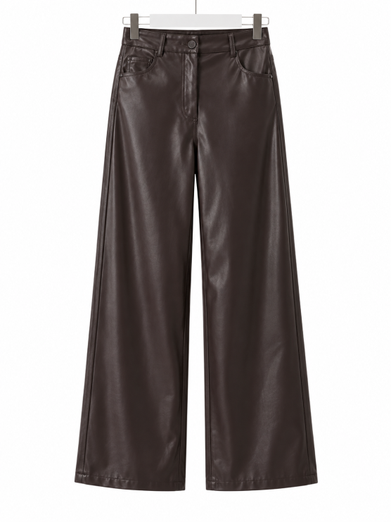 Straight faux leather trousers