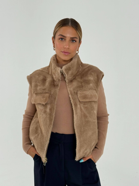 Gilet double face con interno effetto pelliccia