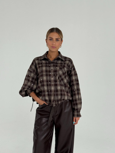 Camicia oversize a quadri con strass