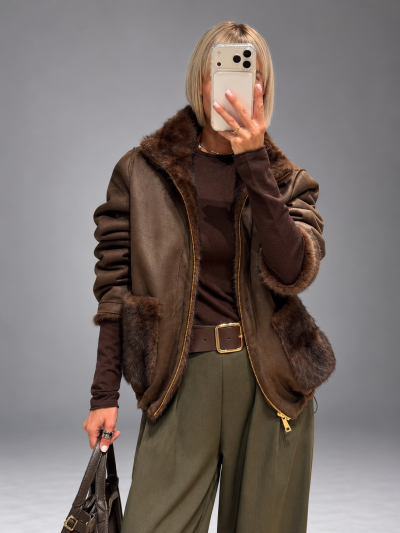 Giacca double face oversize con ecopelliccia