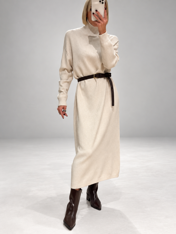 Long knit dress with high neck