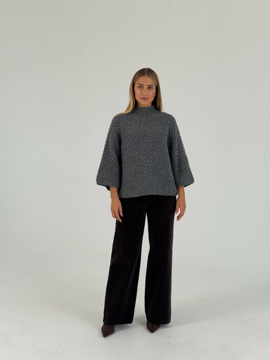 Relaxed textured knit high-neck sweater