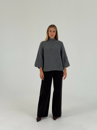 Relaxed textured knit high-neck sweater