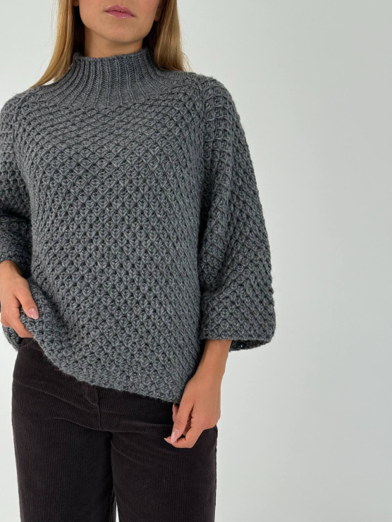 Relaxed textured knit high-neck sweater