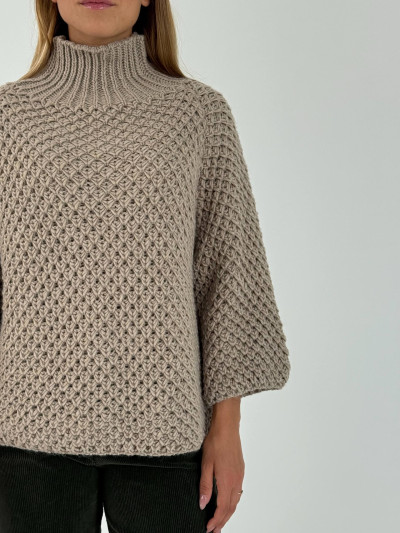 Relaxed textured knit high-neck sweater