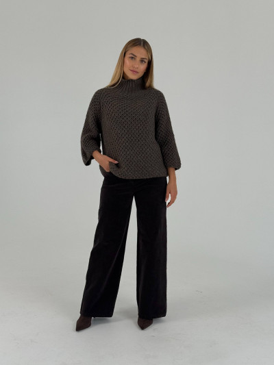 Relaxed textured knit high-neck sweater