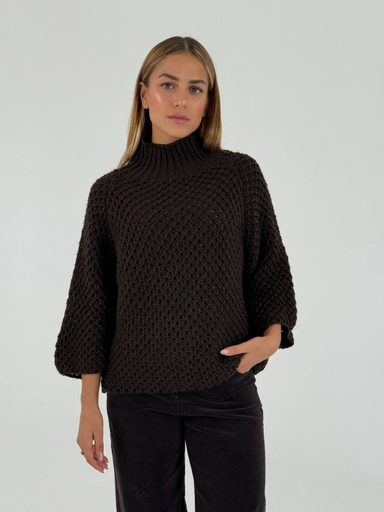 Relaxed textured knit high-neck sweater