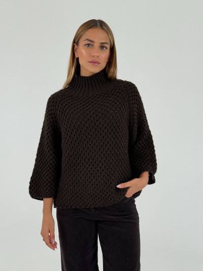 Relaxed textured knit high-neck sweater