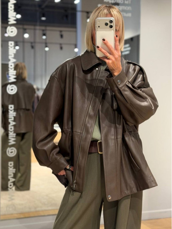 Giacca ecopelle oversize con coulisse