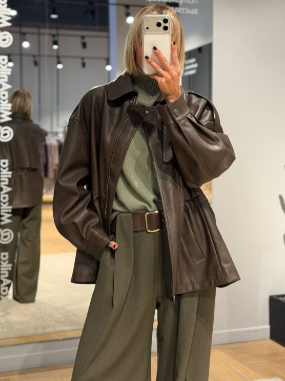 Oversized faux leather jacket with...