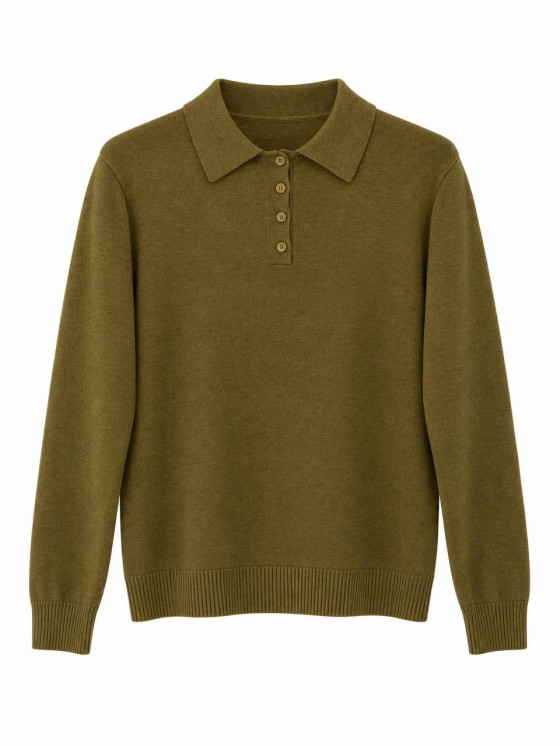 Wool blend pullover with polo collar and buttons
