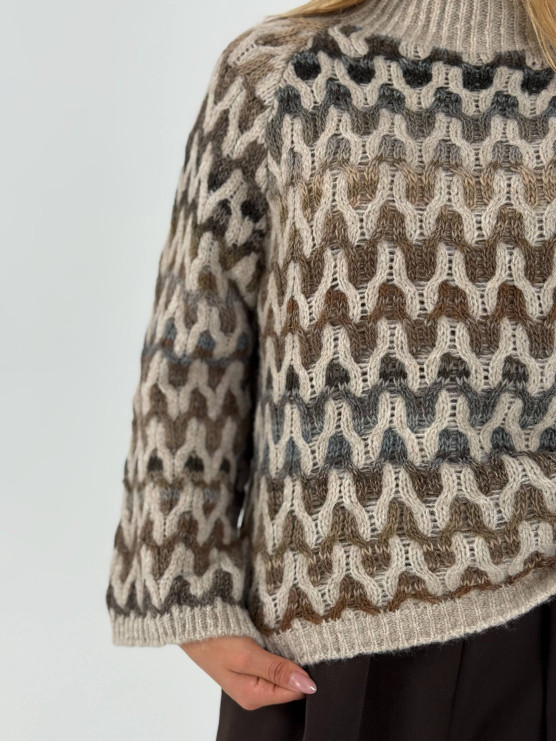 High-neck textured multicolour jumper