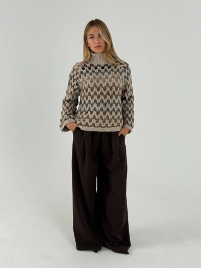 High-neck textured multicolour jumper